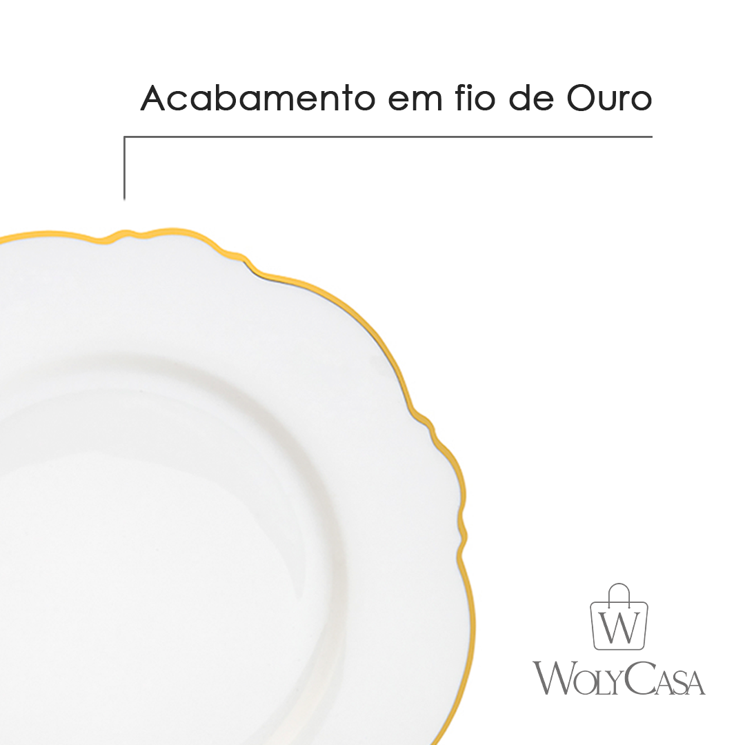 Aparelho de Jantar 42 Peças de Porcelana Maldivas com Fio de Ouro - Wolff
