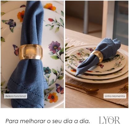 Conjunto 4 Guardanapos Momentos 40cm x 40cm Azul Algodão - Lyor