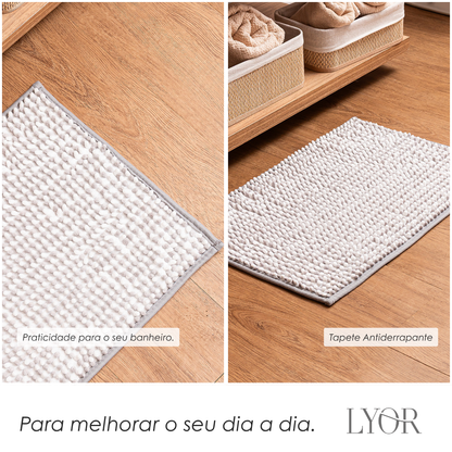 Tapete com Antiderrapante para Banheiro Comfort 38cm x 58cm Branco e Cinza Chenille - Lyor
