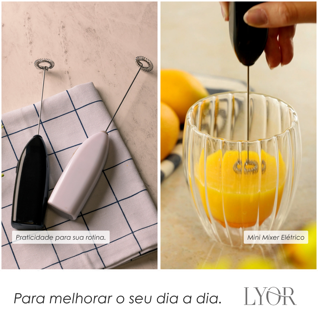 Mini Mixer Elétrico para Bebidas de Inox e Plástico Preto - Lyor
