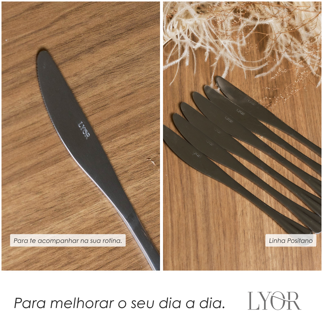 Conjunto 6 Facas para Sobremesa de Aço Inox Positano 16cm - Lyor