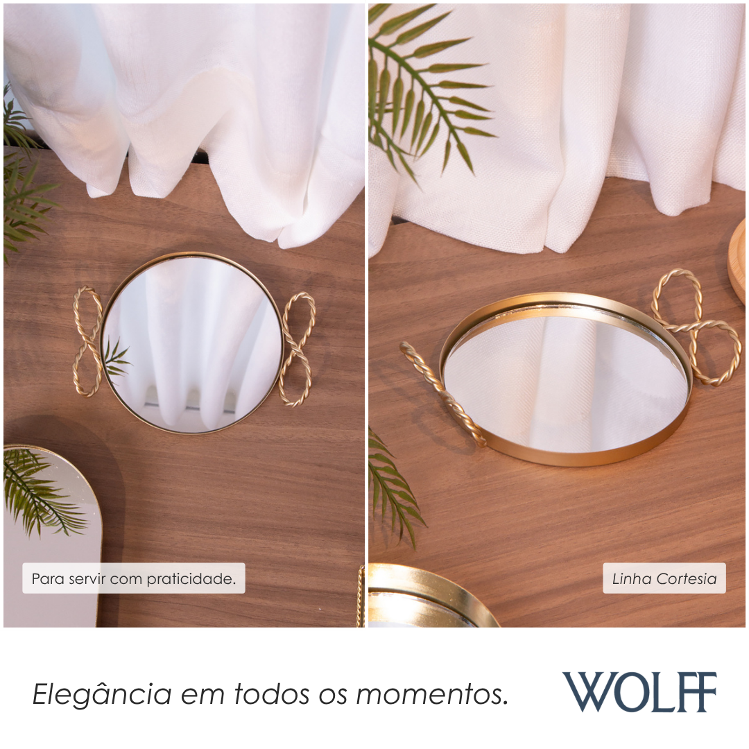 Bandeja Decorativa Cortesia 15cm x 13cm x 3cm Dourada Metal - Wolff