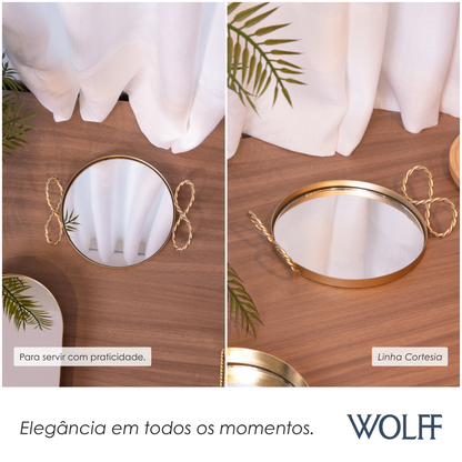Bandeja Decorativa Cortesia 15cm x 13cm x 3cm Dourada Metal - Wolff