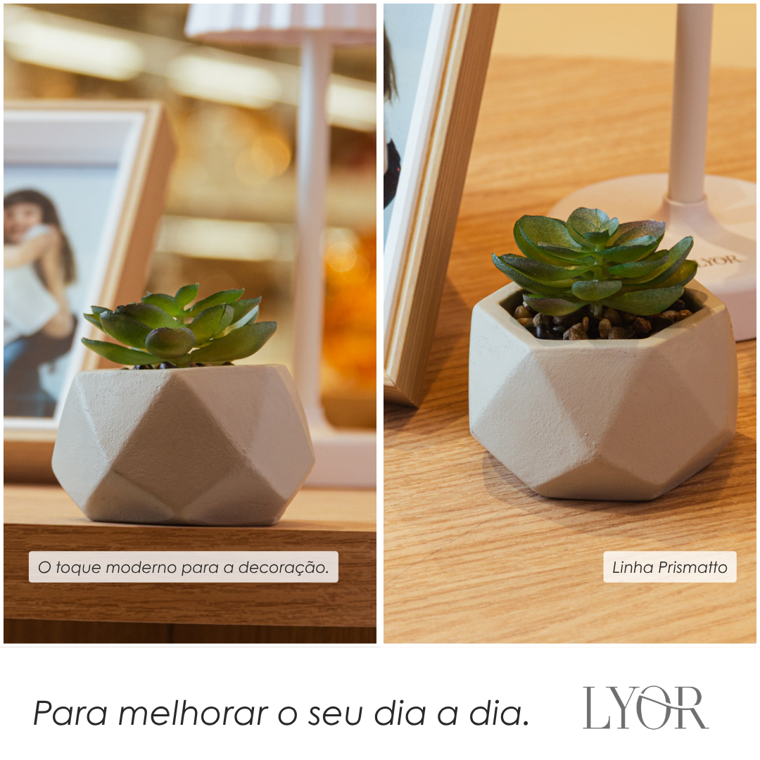 Cachepot com Sucelenta Artificial Prismatto 8cm x 7cm Cinza Cimento - Lyor