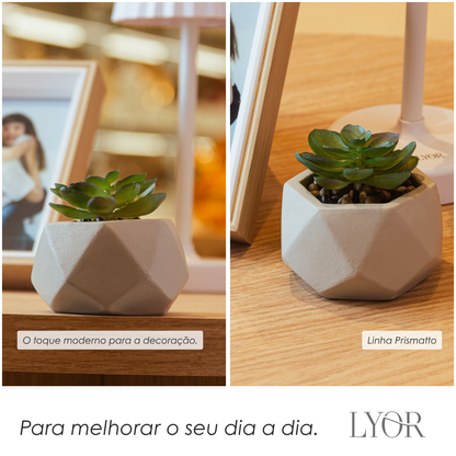Cachepot com Sucelenta Artificial Prismatto 8cm x 7cm Cinza Cimento - Lyor
