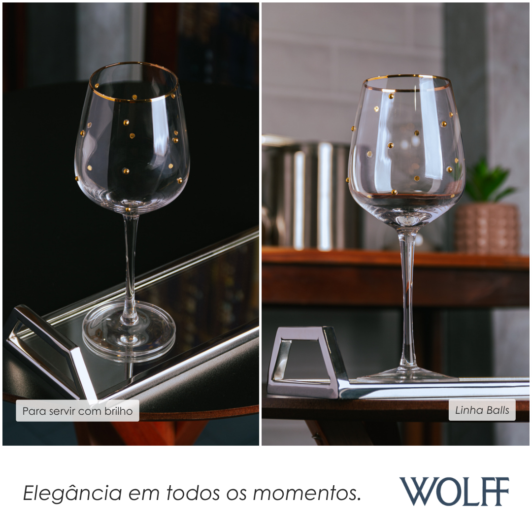 Conjunto 2 Taças de Vinho Balls Fio de Ouro 350ml Vidro - Wolff