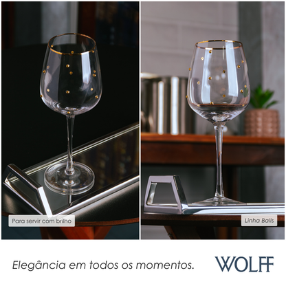Conjunto 2 Taças de Vinho Balls Fio de Ouro 350ml Vidro - Wolff