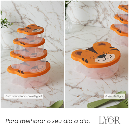 Conjunto 4 Potes para Armazenamento Tigre Plástico - Lyor