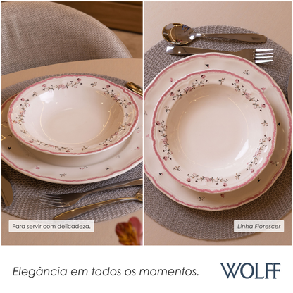 Prato Fundo Florescer 22cm Rosa Cerâmica - Wolff
