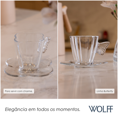 Conjunto 4 Xícaras de Chá com Pires Butterfly 180ml Cristal - Wolff