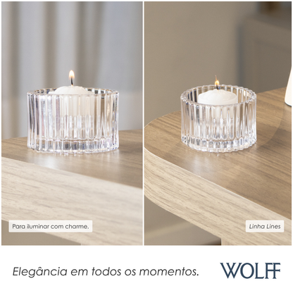 Conjunto 2 Porta Velas Lines 7cm x 7cm x 4,5cm Vidro - Wolff