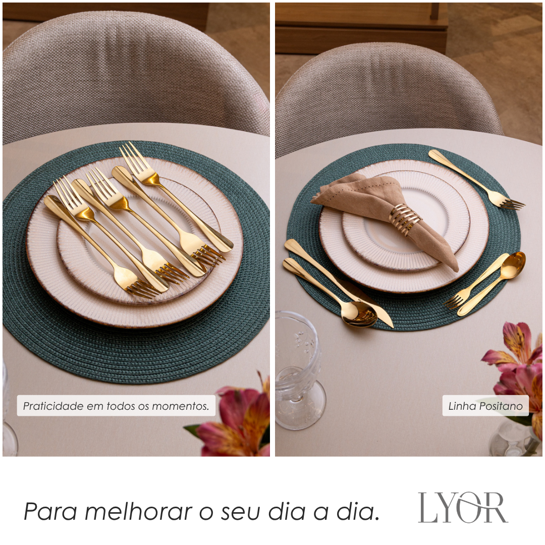 Conjunto 6 Garfos para Mesa de Aço Inox Positano Dourado 20cm - Lyor