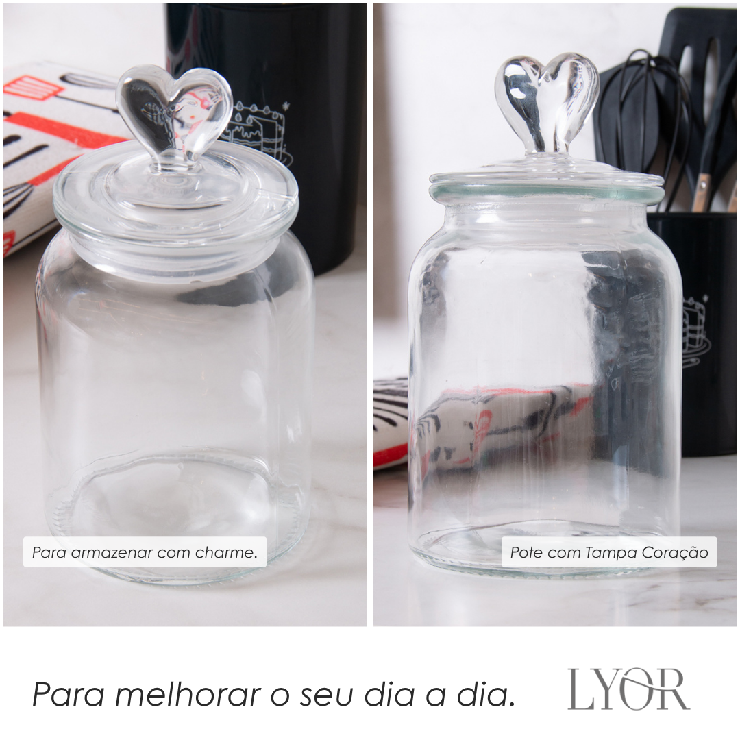 Pote com Tampa Coração Vidro - Lyor