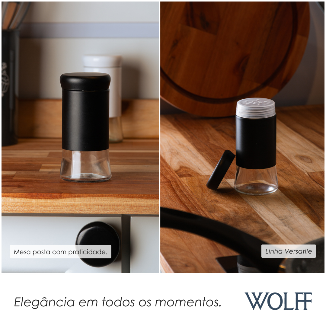 Porta Temperos Versatile 135ml Preto Vidro - Wolff