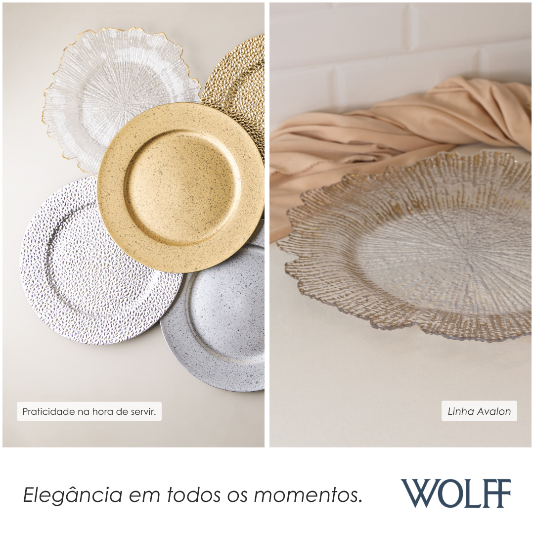 Sousplat de Plástico com Fios de Ouro 33cm - Wolff