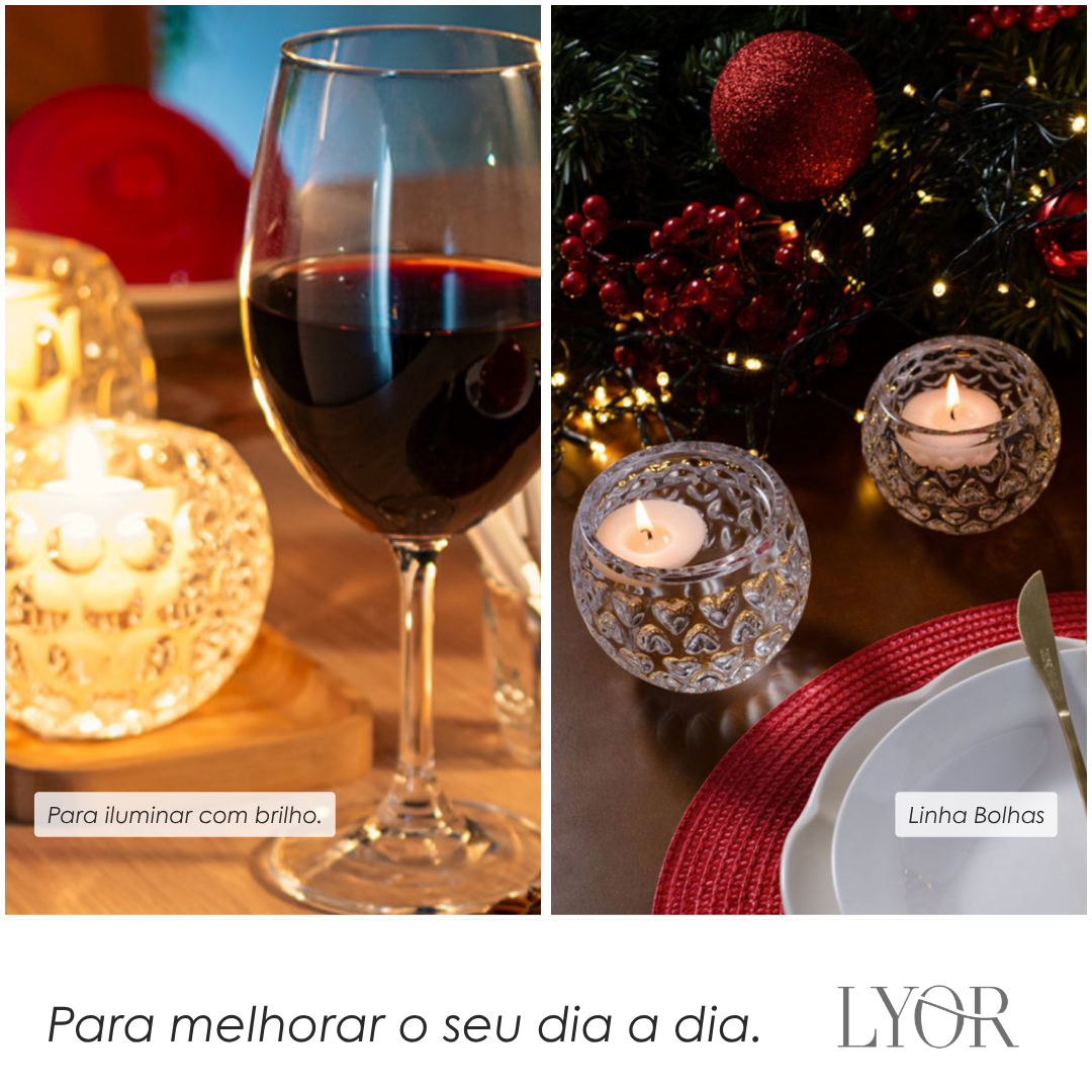 Porta Velas de Cristal Bolhas 10cm x 9,5cm x 7,5cm - Lyor