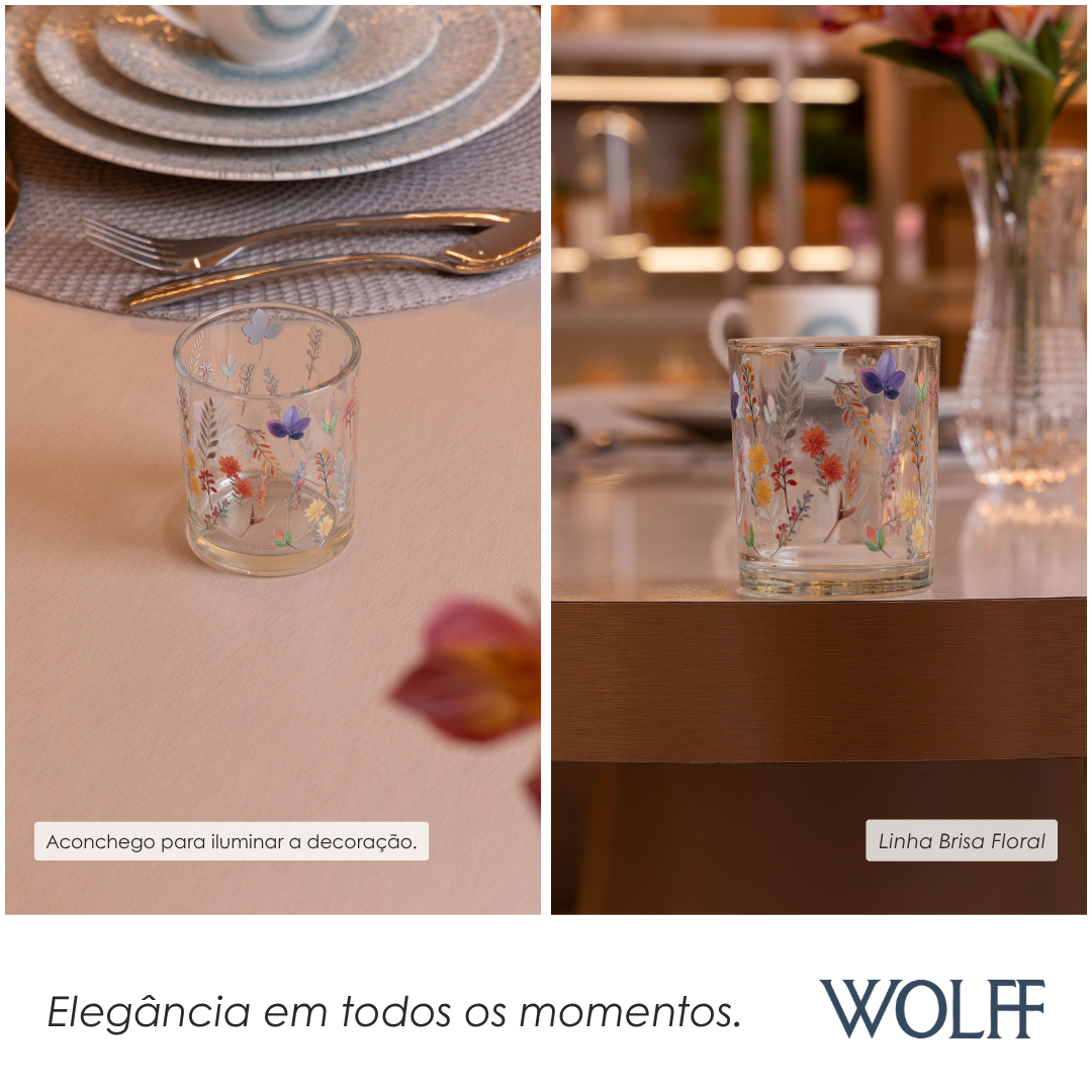 Conjunto 2 Porta Vela Brisa Floral Vidro - Wolff