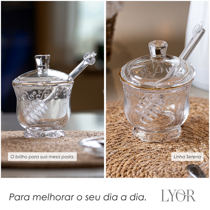 Meleira com Pegador e Tampa Serena com Fio de Ouro 180ml Cristal - Wolff
