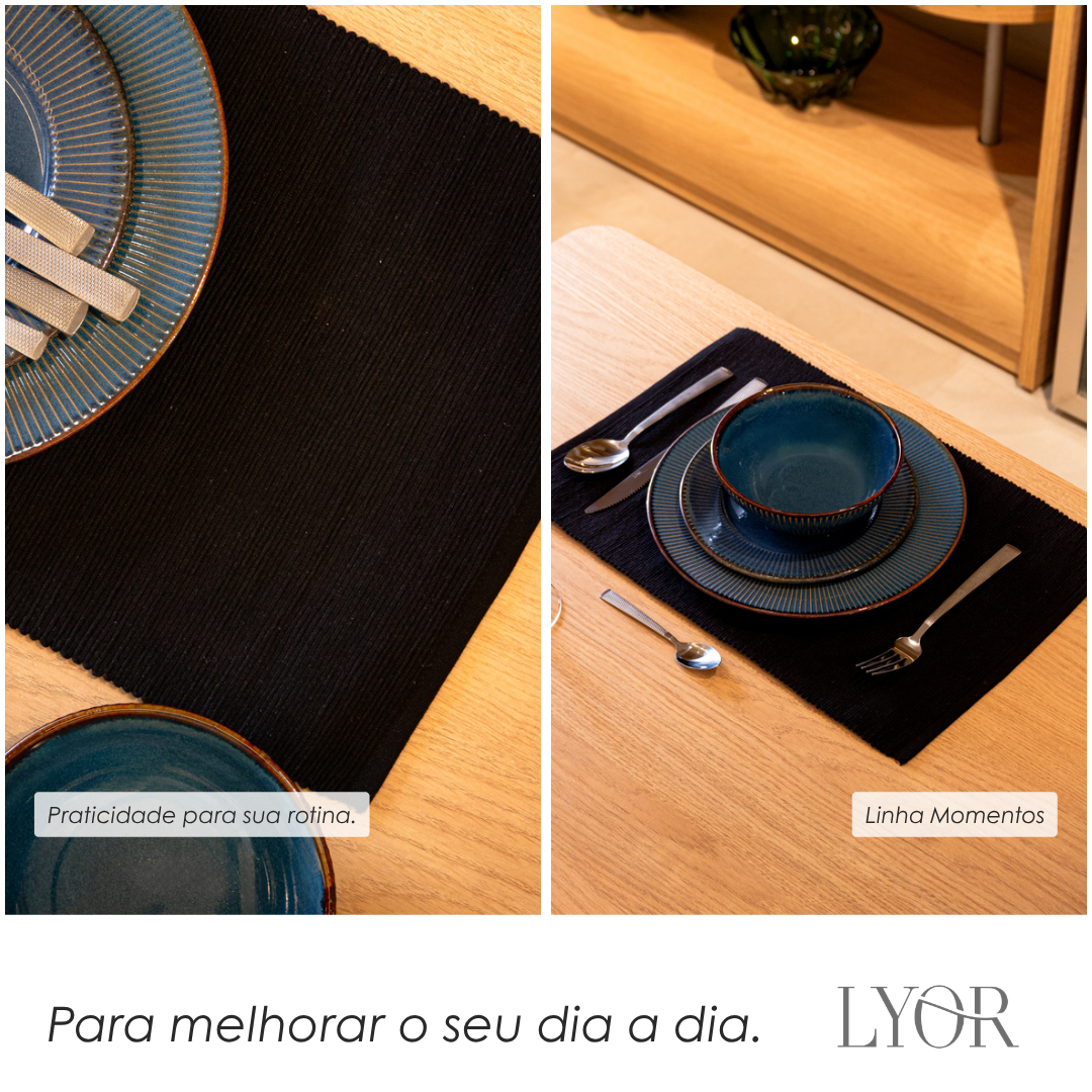 Lugar Americano Momentos 45cm x 30cm Preto Algodão - Lyor