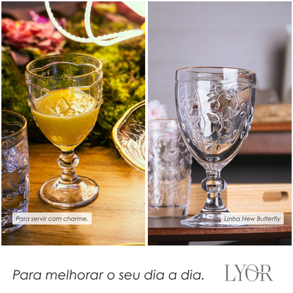 Taça de Água New Butterfly com Fio de Ouro 320ml Cristal Ecológico - Lyor