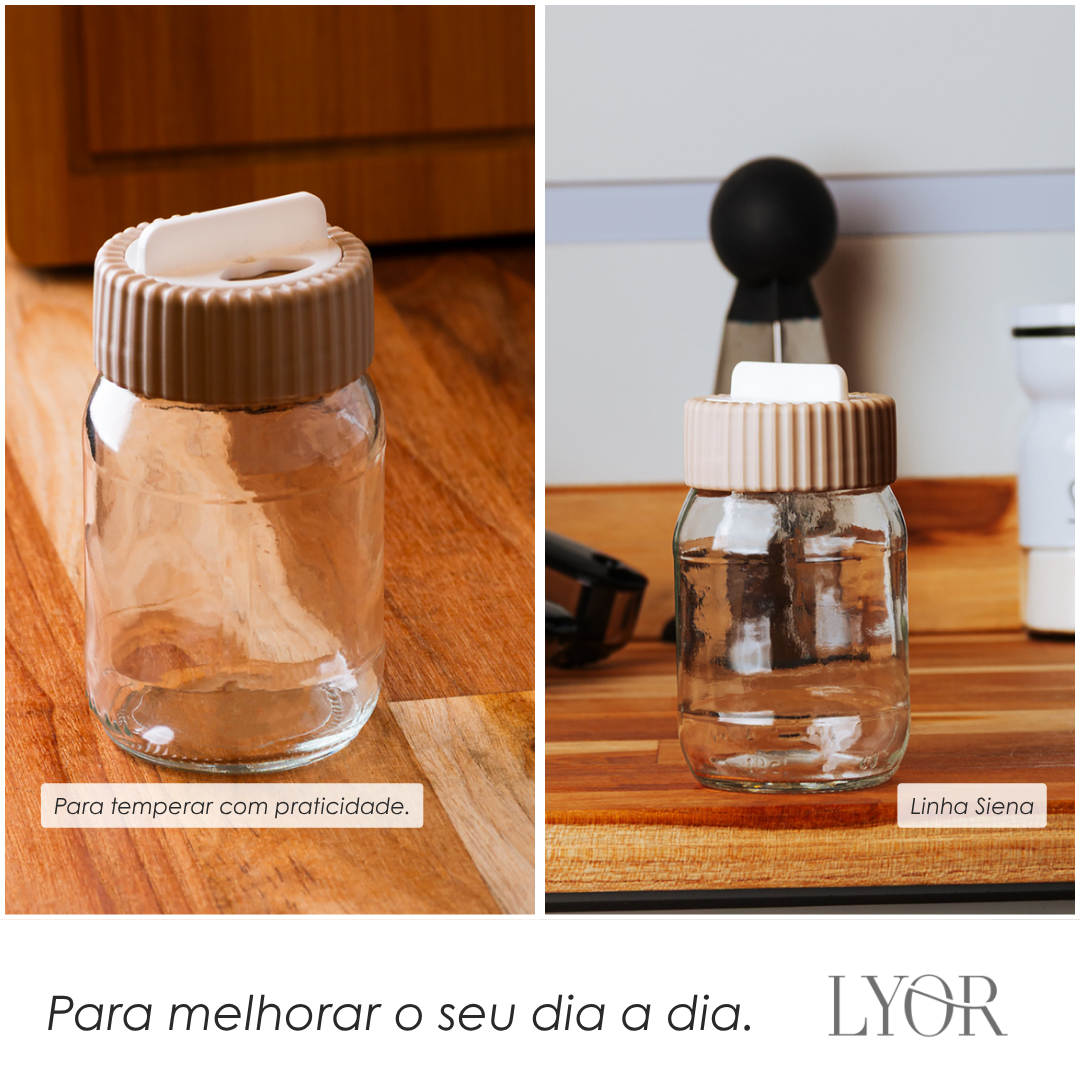 Porta Tempero com Tampa Rotativa Siena 190ml Bege Vidro - Lyor