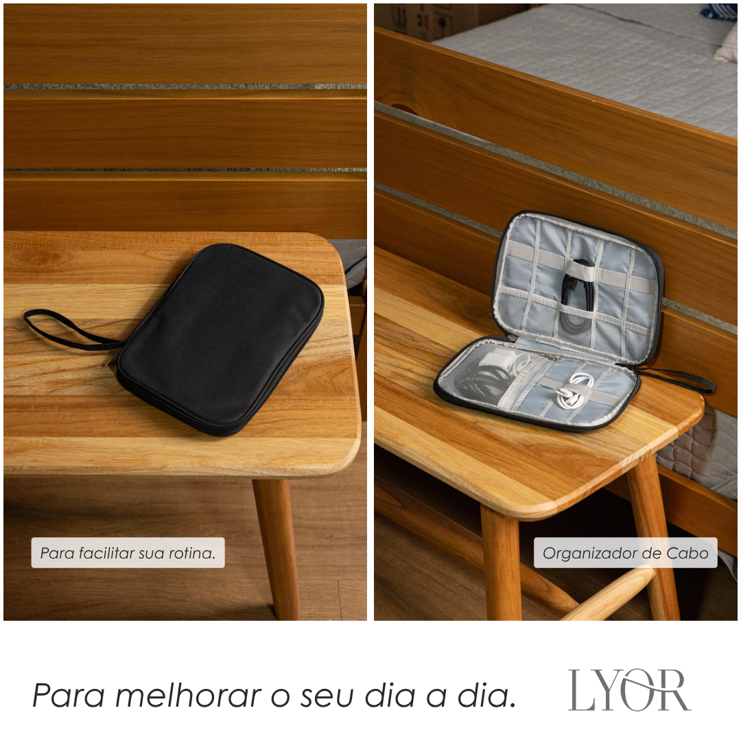 Organizador de Cabo 24cm x 3cm x 17cm Preto Poliéster - Lyor