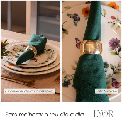 Conjunto 4 Guardanapos Momentos 40cm x 40cm Verde Algodão - Lyor