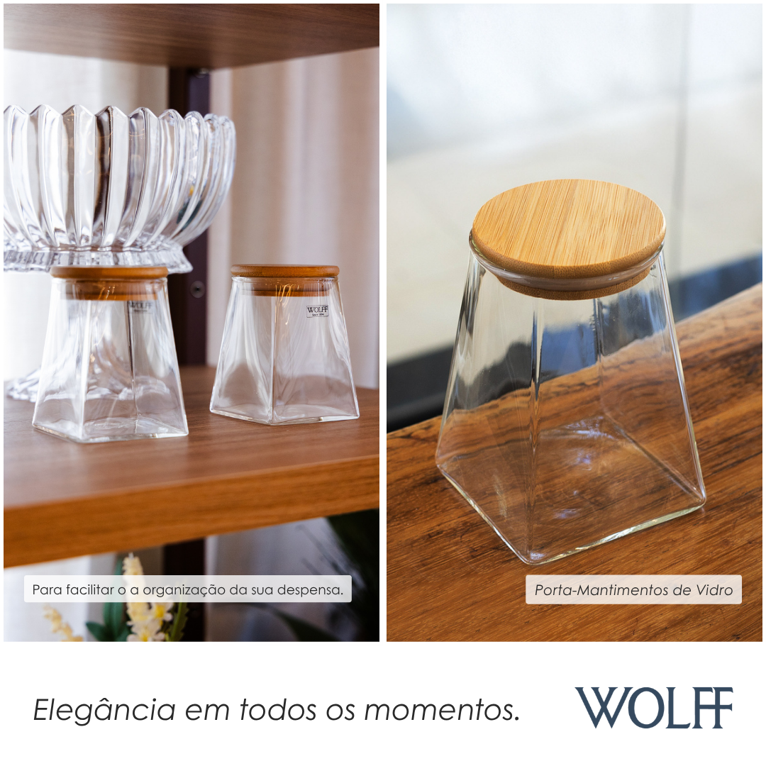 Porta Mantimento de Vidro Borossilicato com Tampa de Bambu 350ml - Wolff