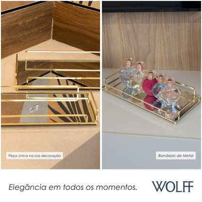 Conjunto 2 Bandejas Decorativas de Metal Dourada 36cm x 20cm x 5cm/34cm x 16cm x 4cm - Wolff
