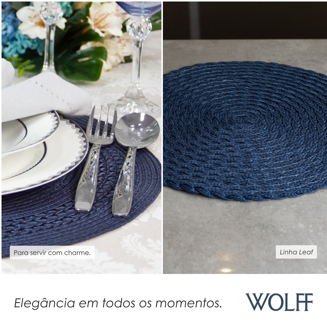 Lugar Americano de Polipropileno Leaf Azul Escuro 38cm - Wolff