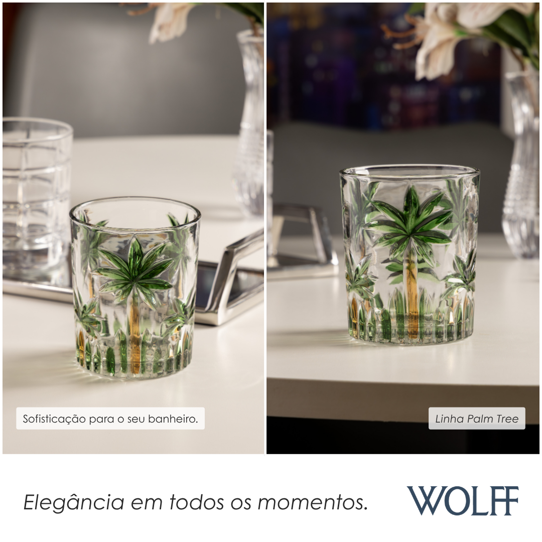 Copo Baixo Palm Tree Handpaint 340ml Cristal Ecológico - Wolff