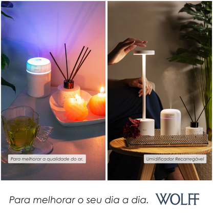 Umidificador de Ar Portátil de Plástico com Entrada USB e Luz Led Noturna 300ml - Wolff