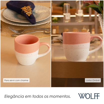 Caneca Ombré 210ml Rosa Cerâmica - Wolff