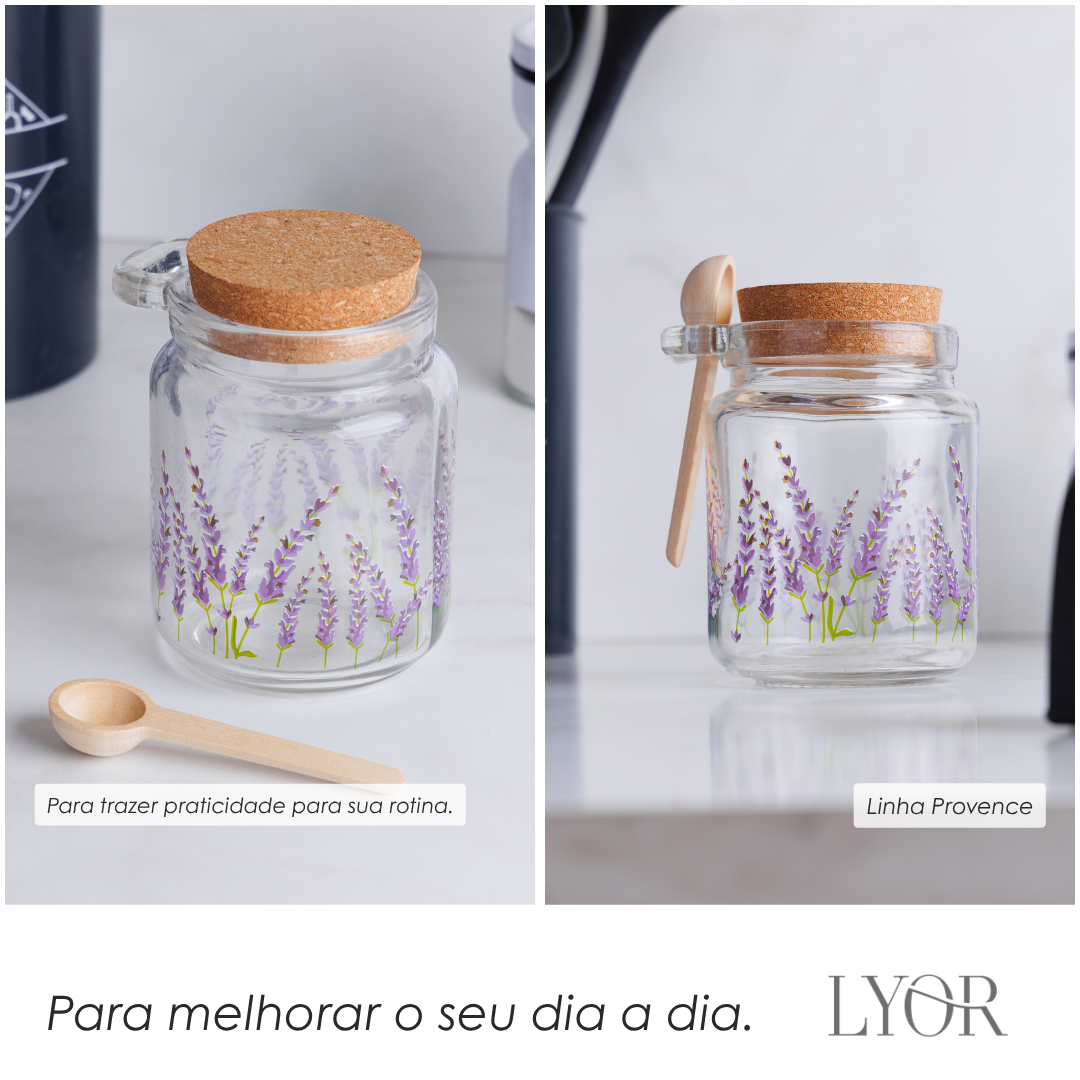 Pote Redondo com Tampa e Colher Provence 250ml Vidro - Lyor