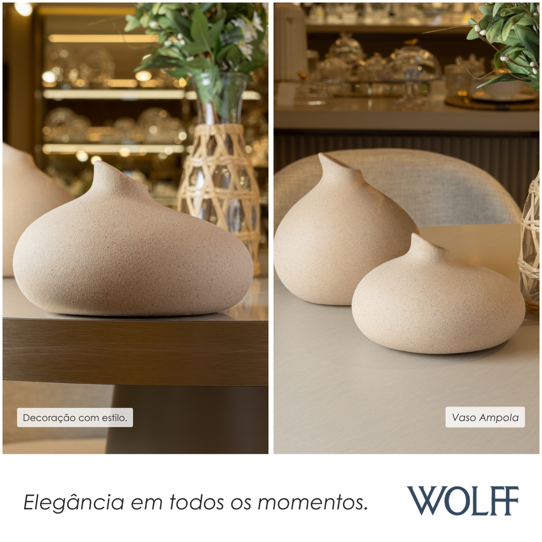 Vaso Ampola 18cm x 15,5cm x 11,5cm Bege Cerâmica - Wolff