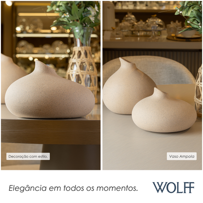 Vaso Ampola 18cm x 15,5cm x 11,5cm Bege Cerâmica - Wolff