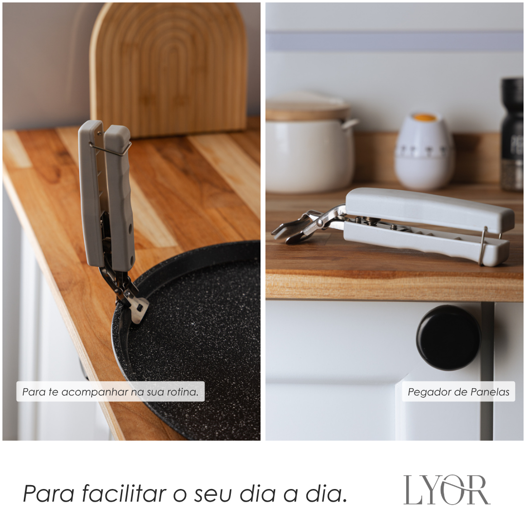 Pegador de Assadeiras e Panelas com Trava 17,5cm Aço Inox - Lyor