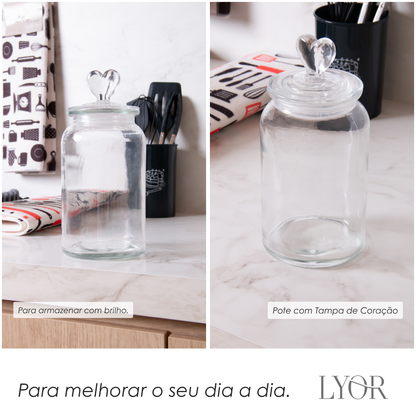 Pote com Tampa Coração 11cm x 11cm x 23cm Vidro - Lyor