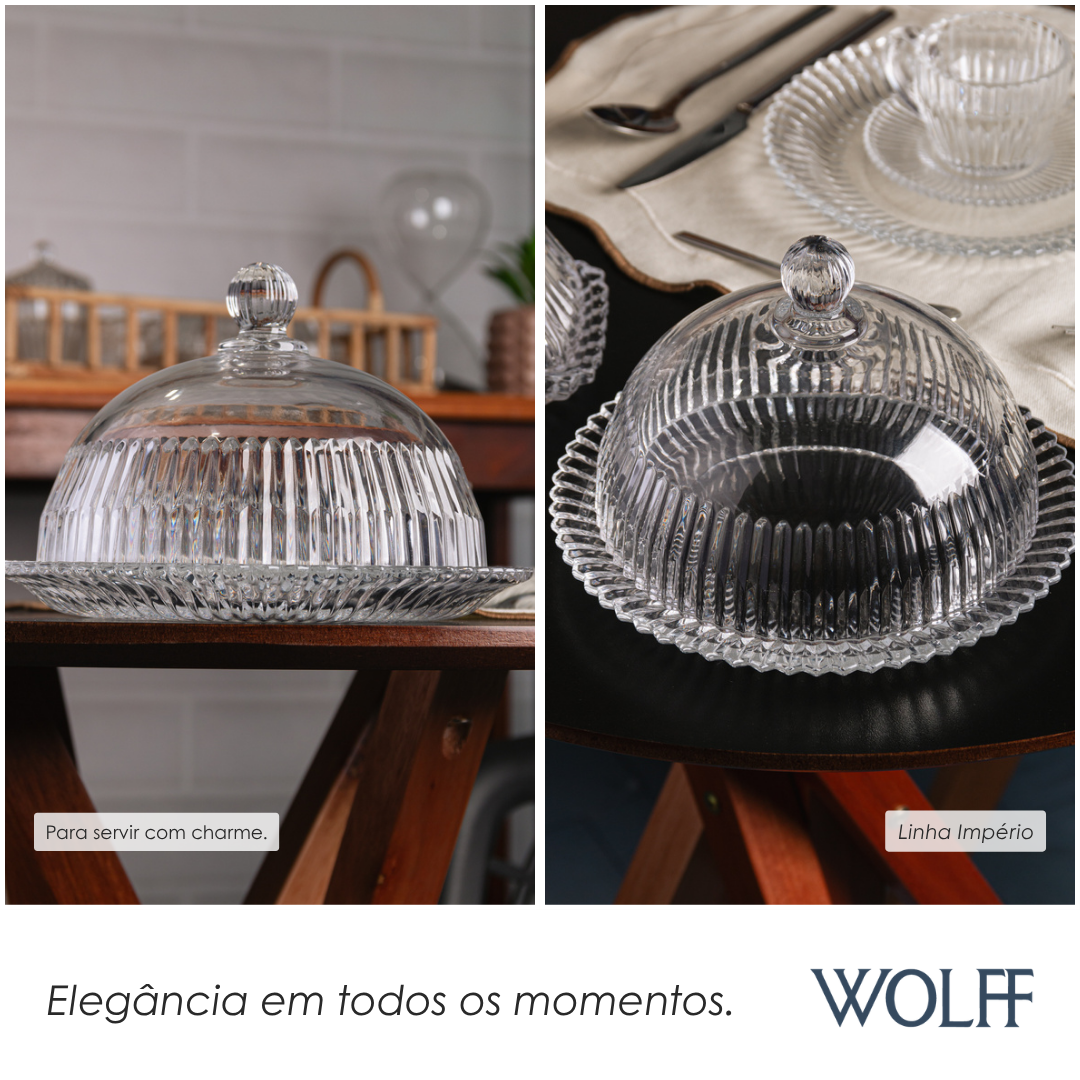 Queijeira de Cristal com Tampa Império 20cm x 20cm x 13,5cm - Wolff