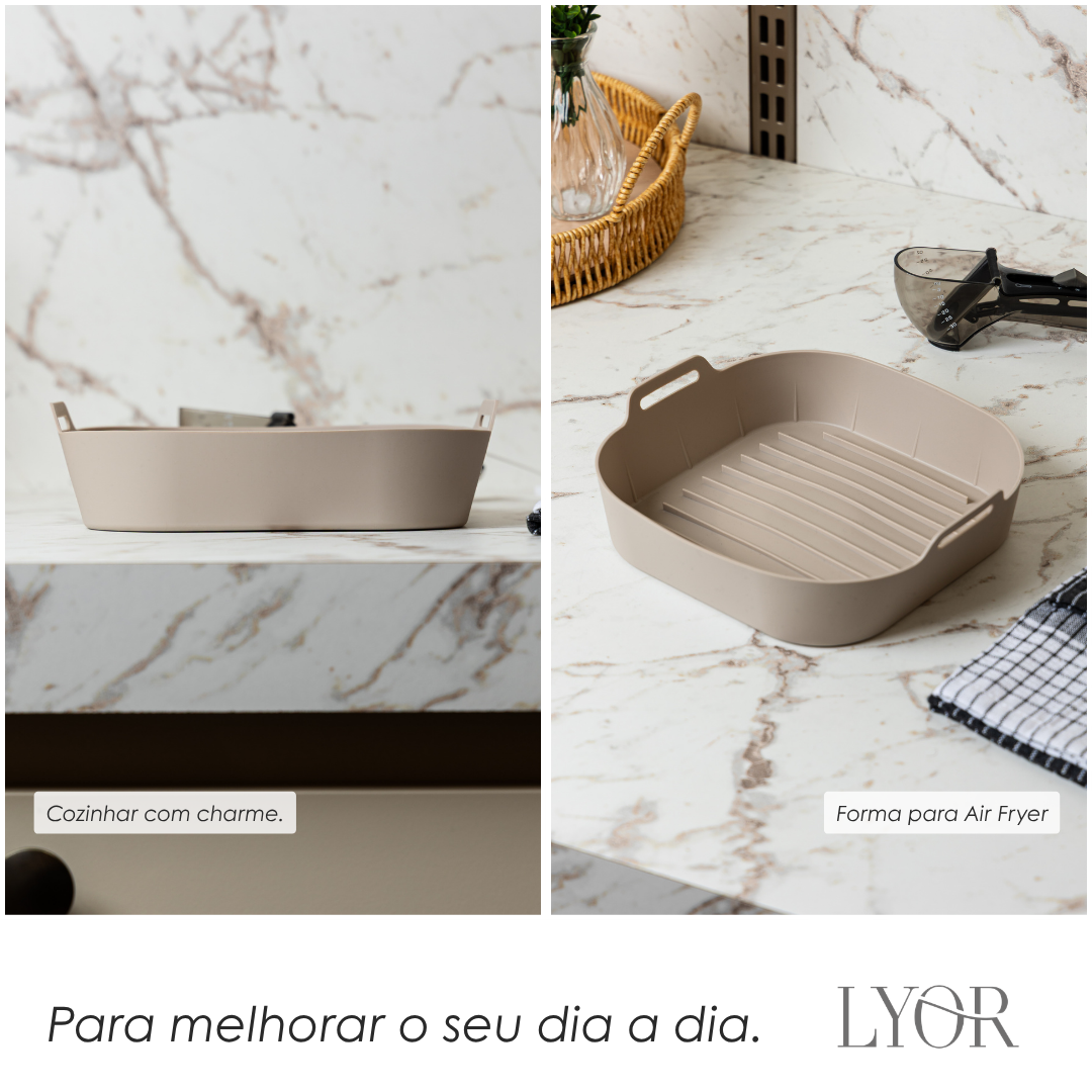 Forma Quadrada para Air Fryer 18cm x 5.5cm Bege Silicone - Lyor