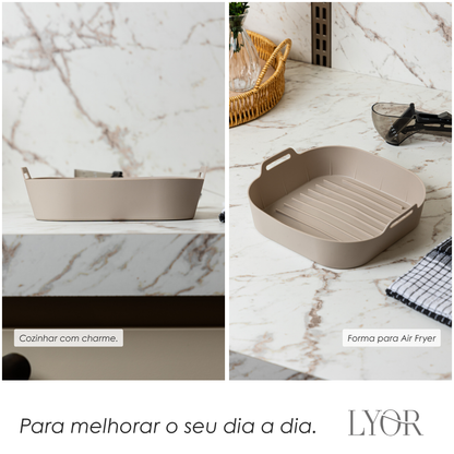 Forma Quadrada para Air Fryer 18cm x 5.5cm Bege Silicone - Lyor