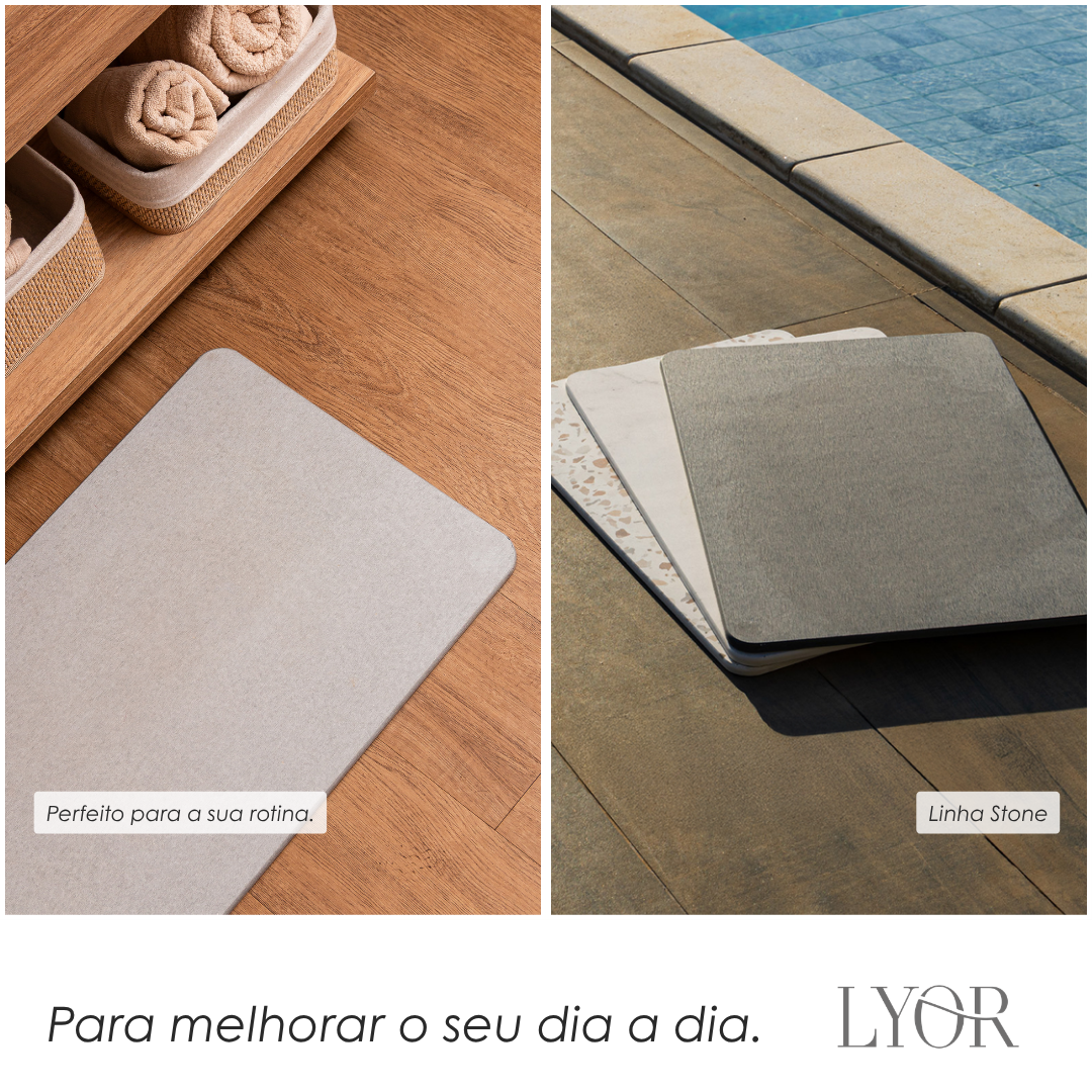 Tapete para Banheiro Stone 60cm x 39cm Cinza Pedra Diatomita - Lyor