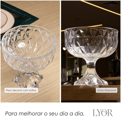 Centro de Mesa com Pé Diamond 18cm x 18cm Cristal - Lyor