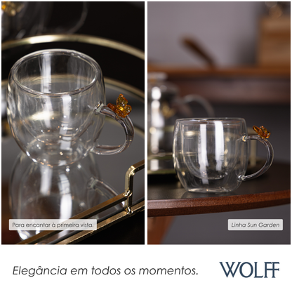 Conjunto 2 Xícaras de Café Sun Garden 80ml Vidro Borossilicato - Wolff