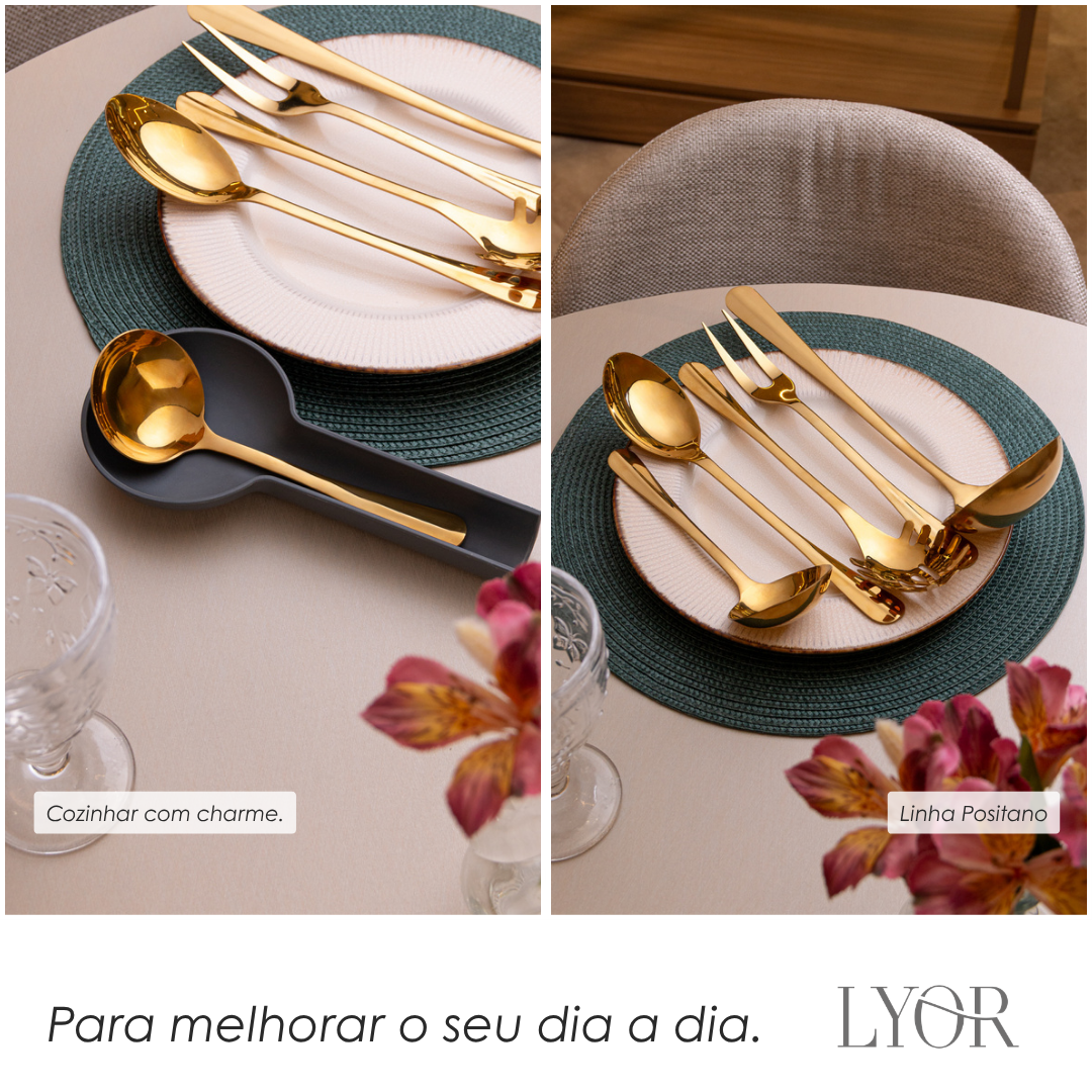 Concha de Aço Inox Positano Dourada 32cm - Lyor