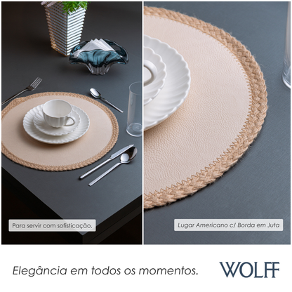 Jogo Americano com Borda Juta 38cm Off White PVC  - Wolff