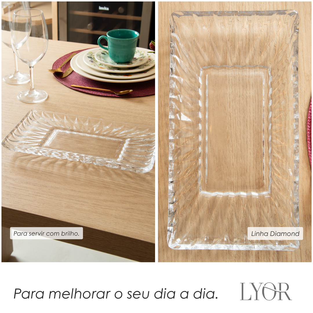 Travessa para Servir Diamond 30cm x 16,5cm x 3cm Cristal - Lyor