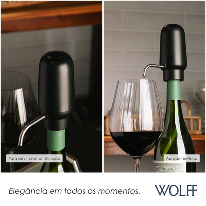 Aerador Elétrico Para Vinho Automático e Aço Inox Preto 6cm x 12cm x 11,5cm - Wolff