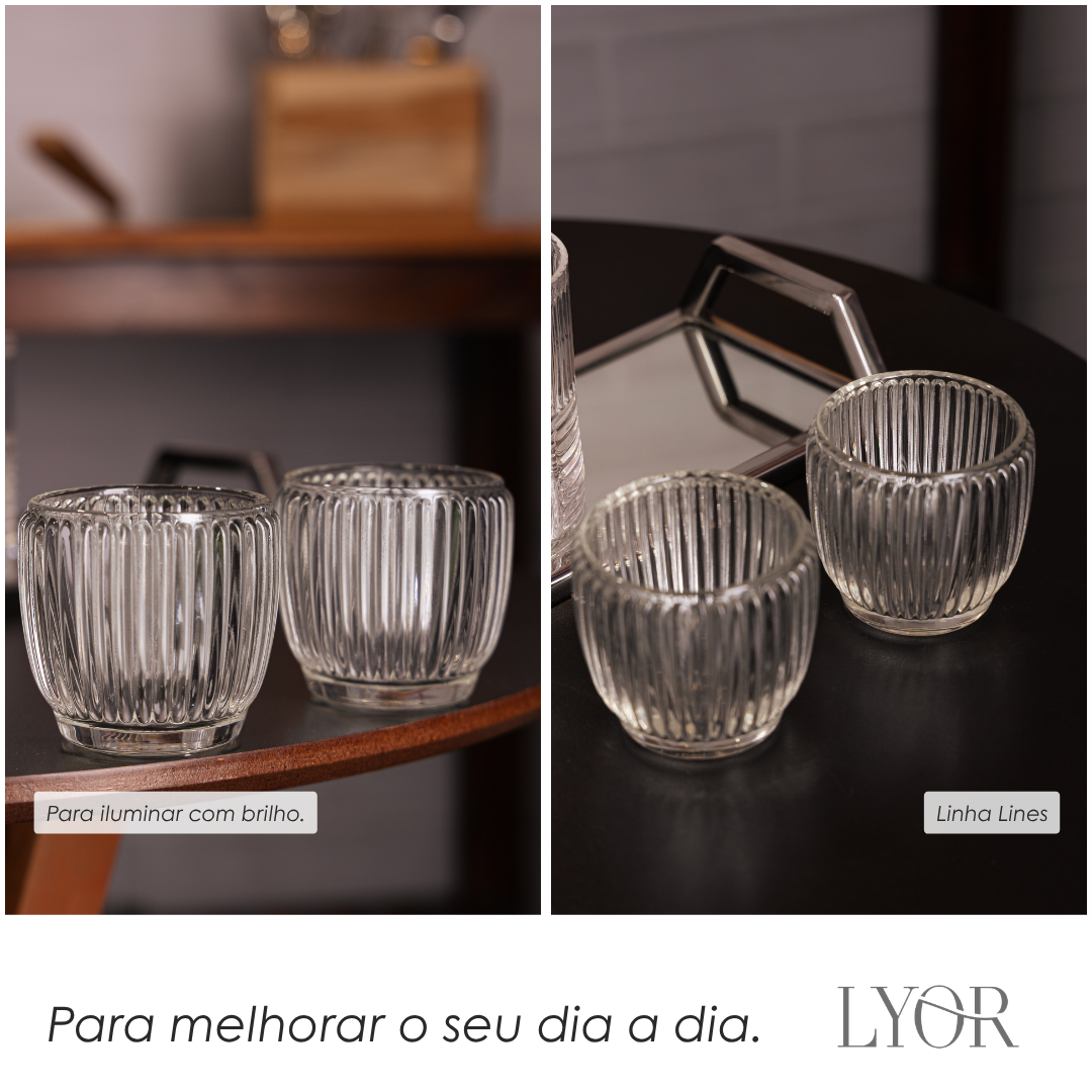Conjunto 2 Porta Velas Lines 7,5cm x 7,5cm x 7cm Vidro – Wolff