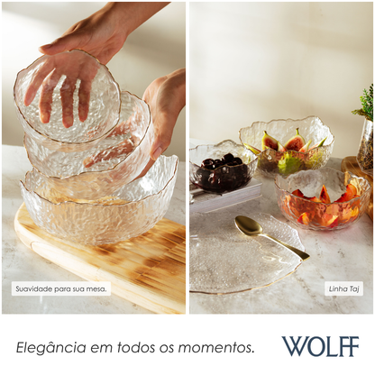 Bowl de Cristal Martelado com Borda Dourada Taj 19cm x 10cm - Wolff